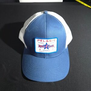 Pelagic Rockstar Tournament Hat Mens OSFA Blue White Trucker Snapback Costa Rica